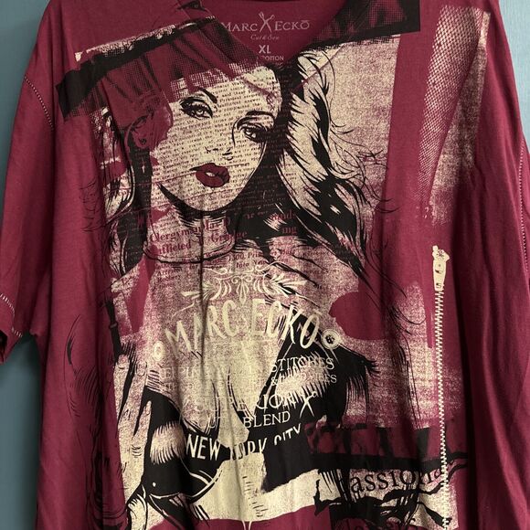 Marc Mark Ecko T Shirt Men's Size XL‎ Covergirl Vixen Burgundy Tee - Picture 3 of 5